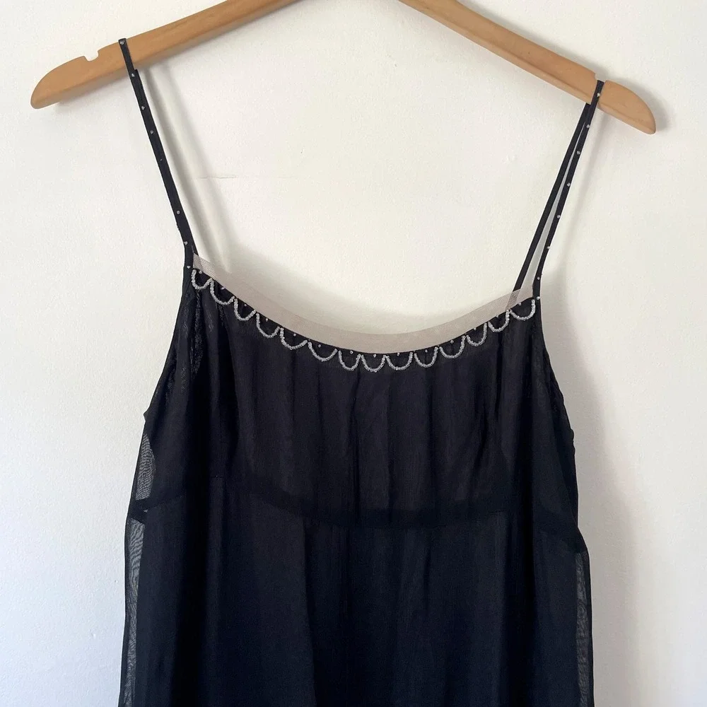 Ecote Vintage Y2K Babydoll Sheer Midi Slip Dress Large Beaded Whimsigoth Fairy